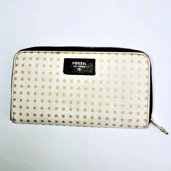 Fossil White with Gold Polka Dots Wallet - Picture 1 of 6